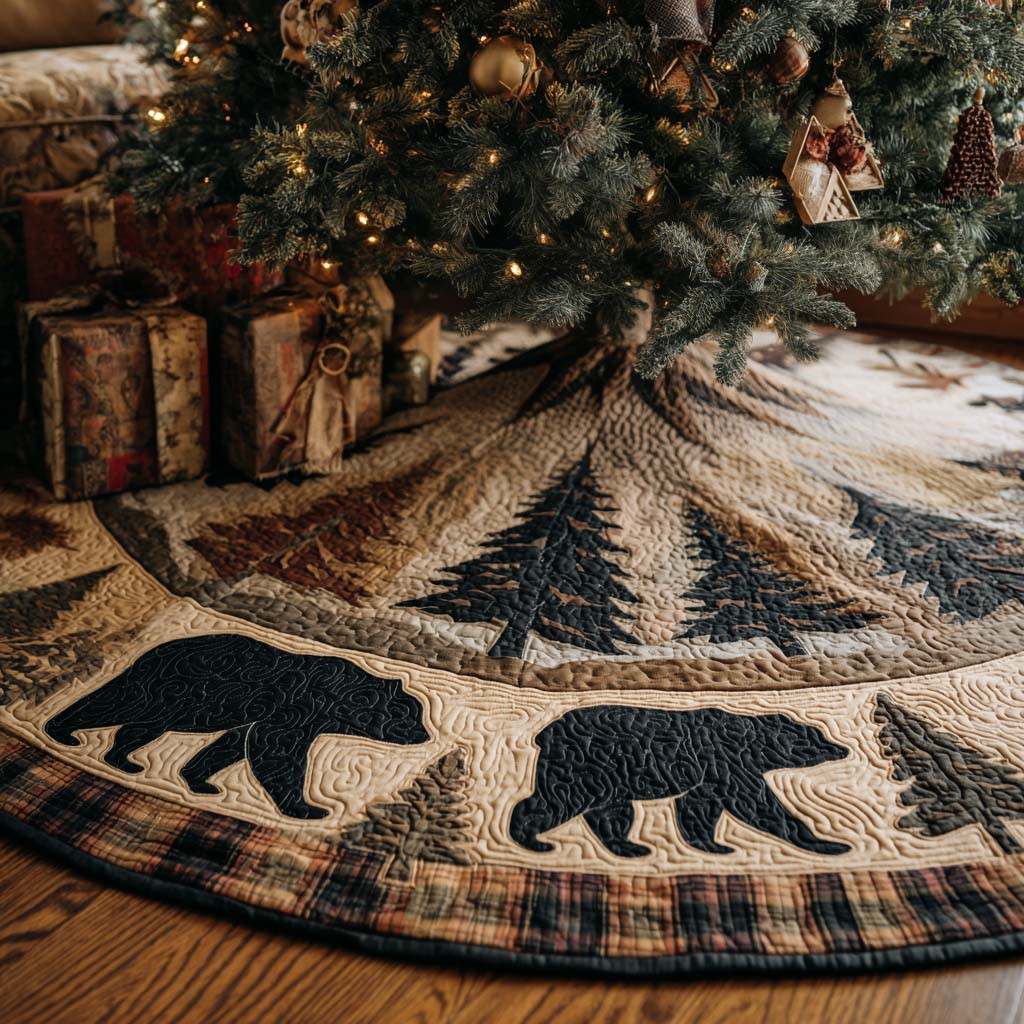 Forest Delight Christmas Quilted Tree Skirt Holiday Decor Christmas Gifts For Bear Lovers