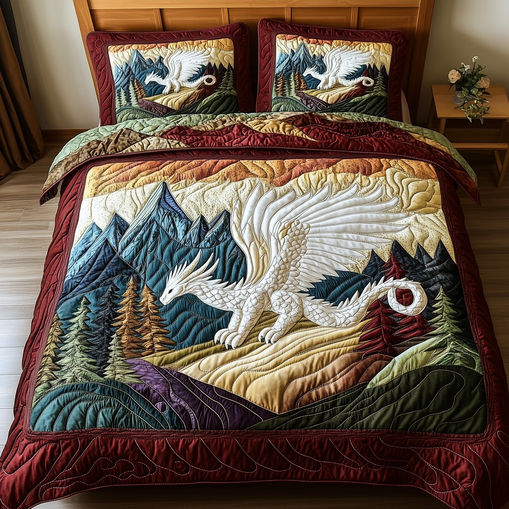 Forest Dragon Quilted Bedding Set Duvet Cover Bedspread Awesome Dragon Lover Gift Ideas