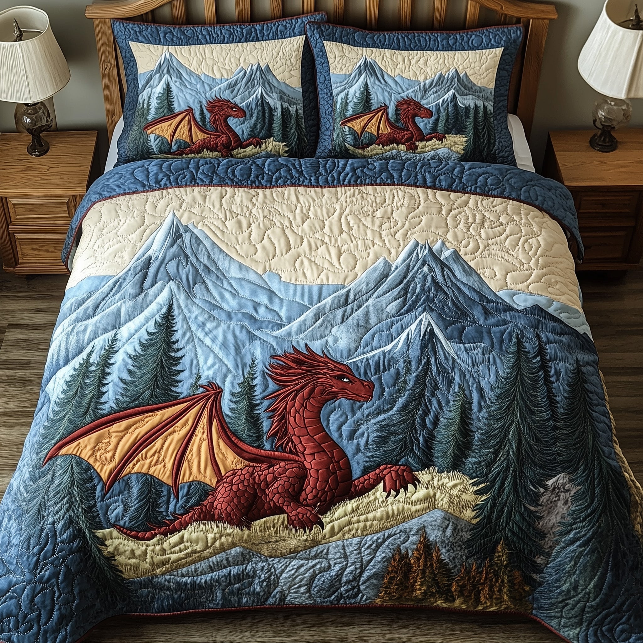 Forest Dragon Quilted Bedding Set Duvet Cover Bedspread Best Dragon Christmas Gifts