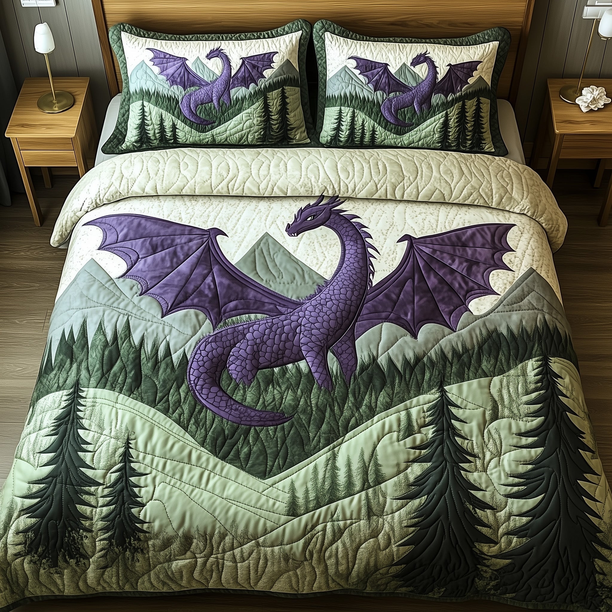 Forest Dragon Quilted Bedding Set Duvet Cover Bedspread Cool Gifts For Dragon Lovers