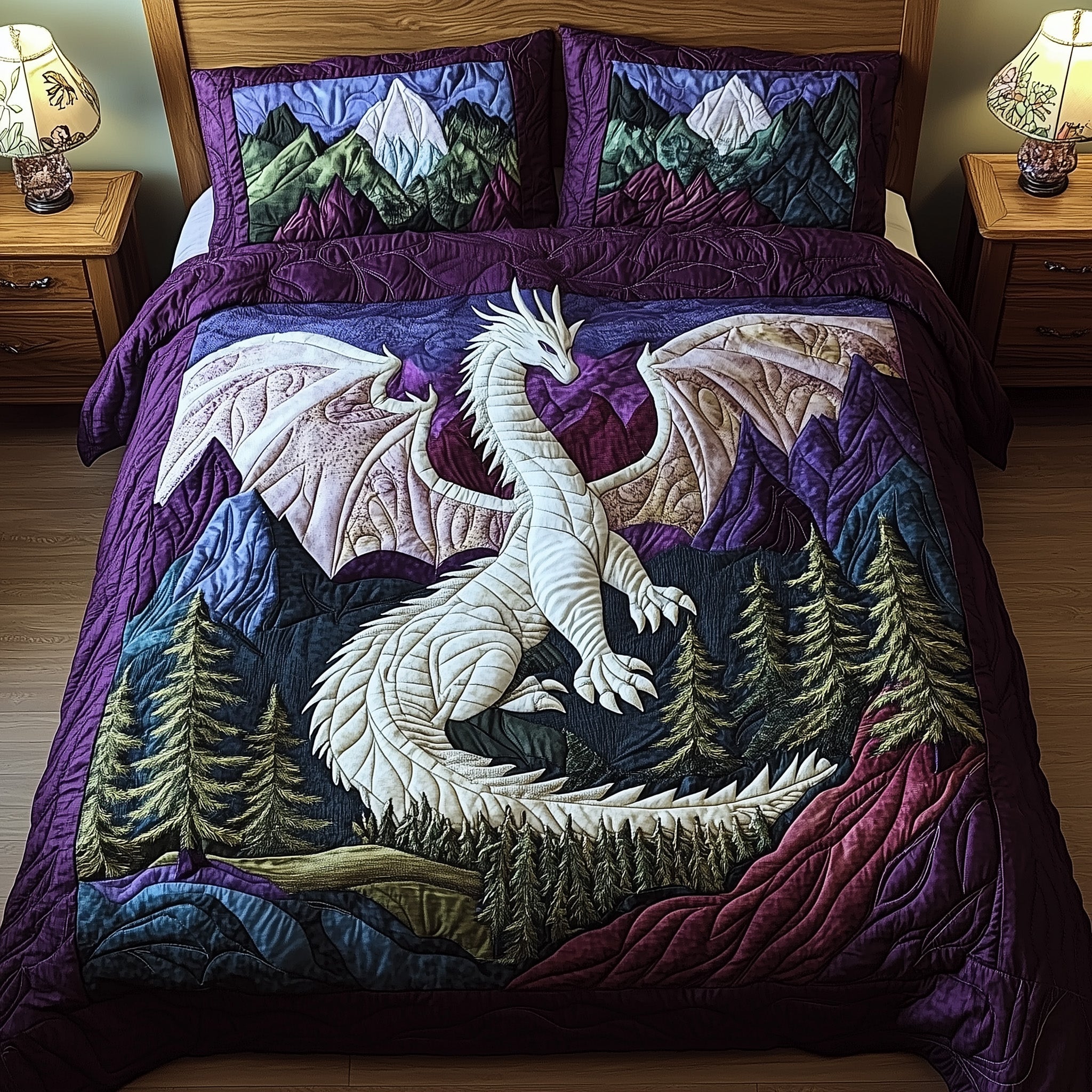 Forest Dragon Quilted Bedding Set Duvet Cover Bedspread Dragon Gifts For Brothers