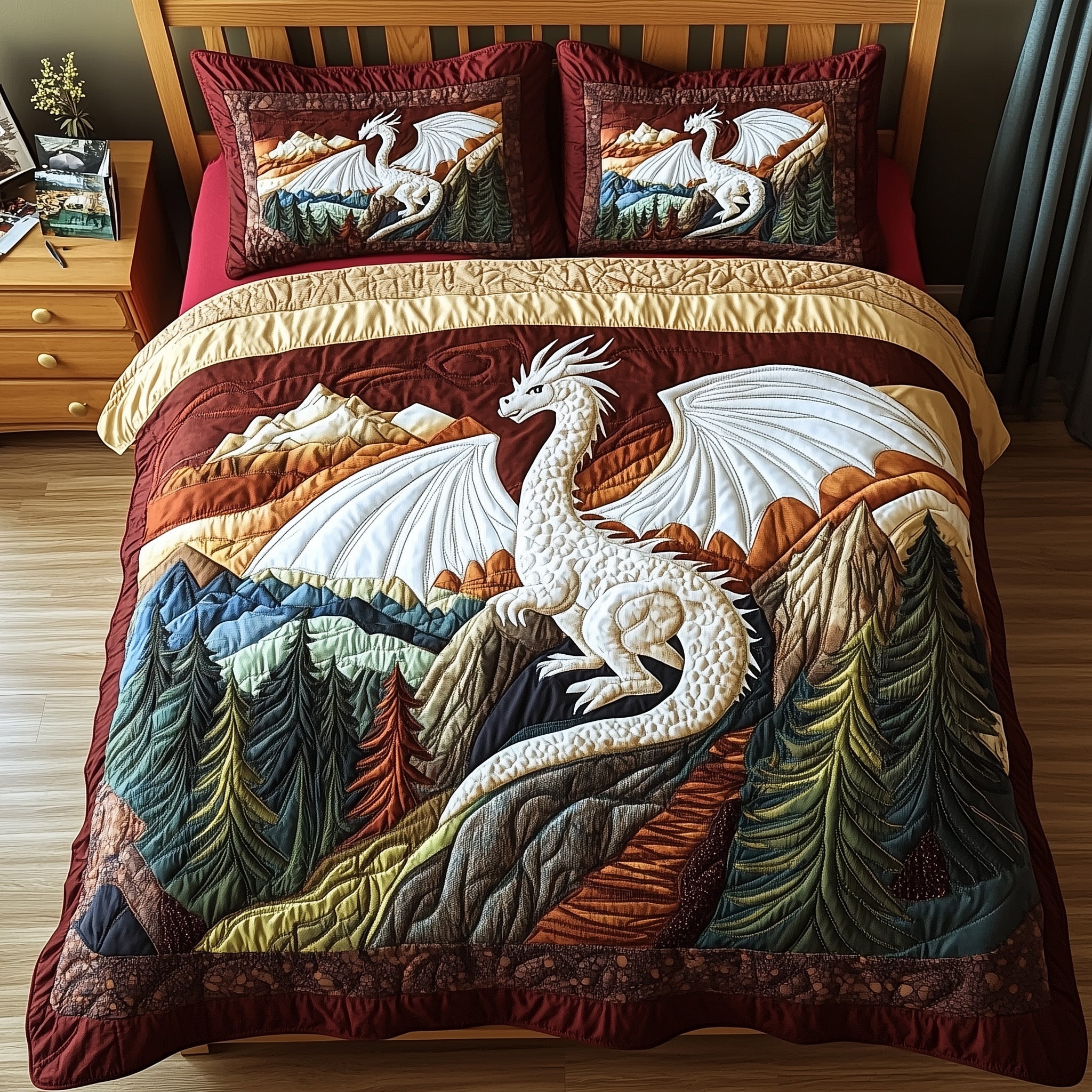 Forest Dragon Quilted Bedding Set Duvet Cover Bedspread Dragon Items For Lovers