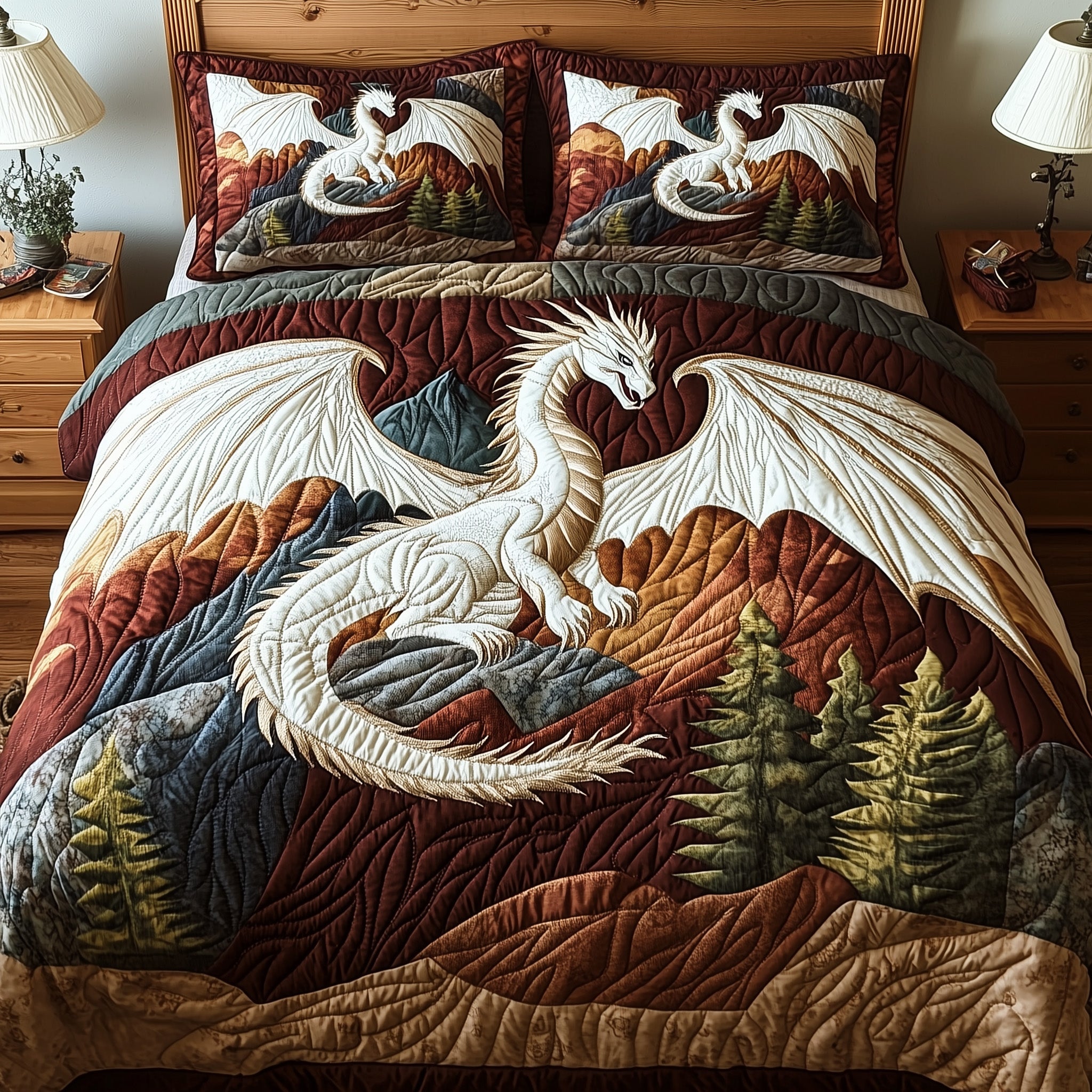 Forest Dragon Quilted Bedding Set Duvet Cover Bedspread Dragon Themed Birthday Gifts