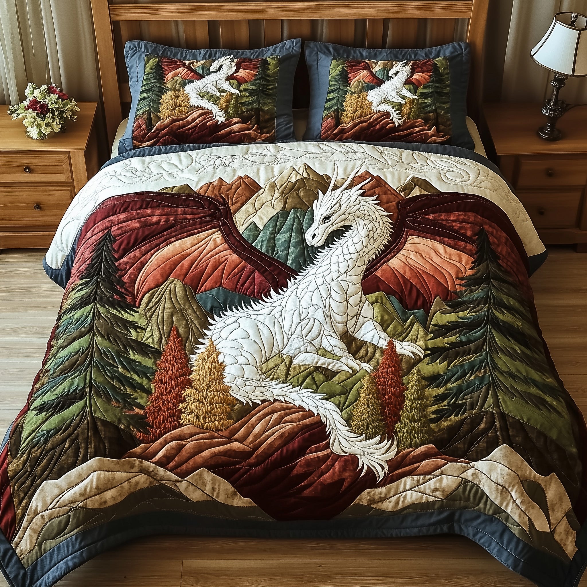 Forest Dragon Quilted Bedding Set Duvet Cover Bedspread Dragon Themed Presents