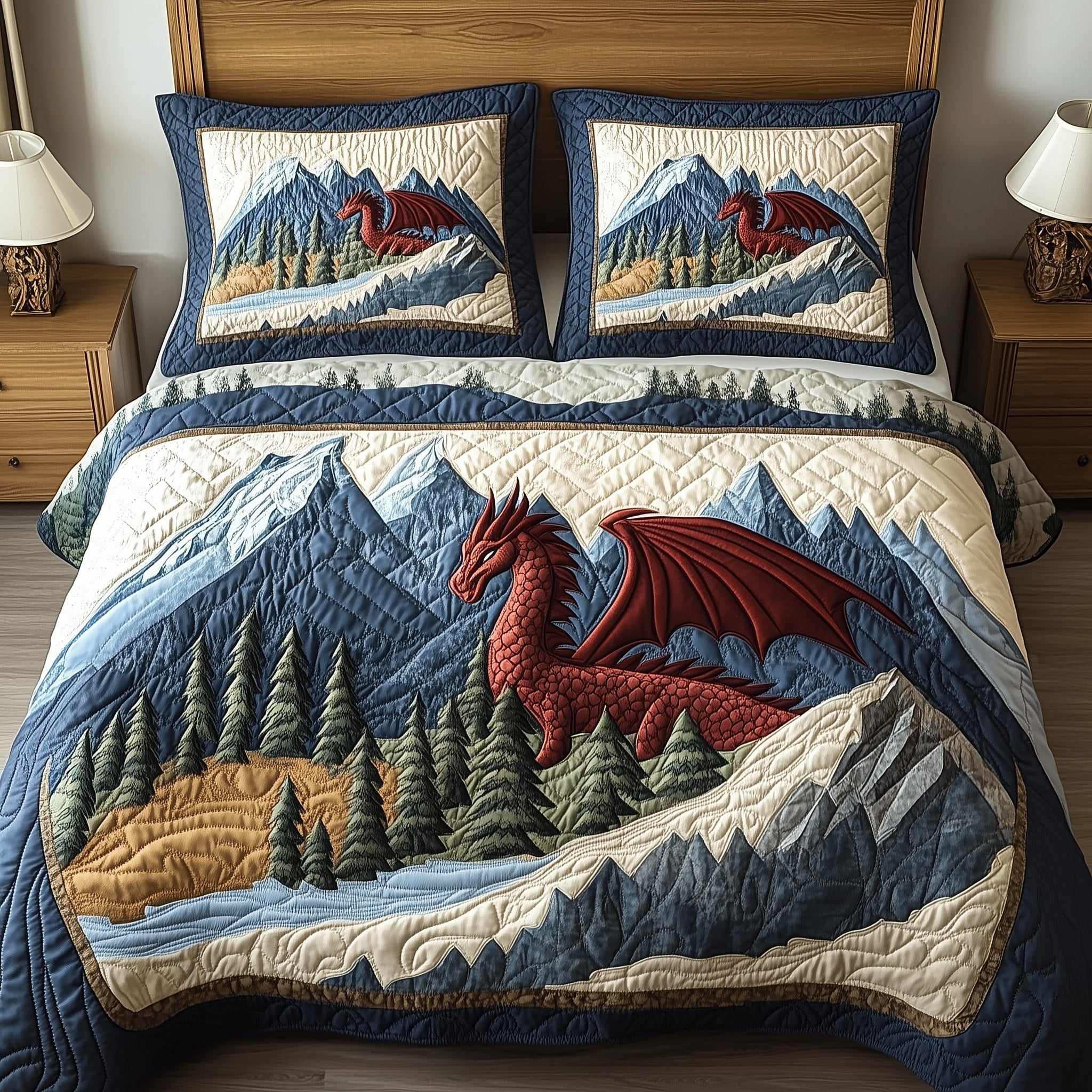 Forest Dragon Quilted Bedding Set Duvet Cover Bedspread Items Stuff For DragonLovers