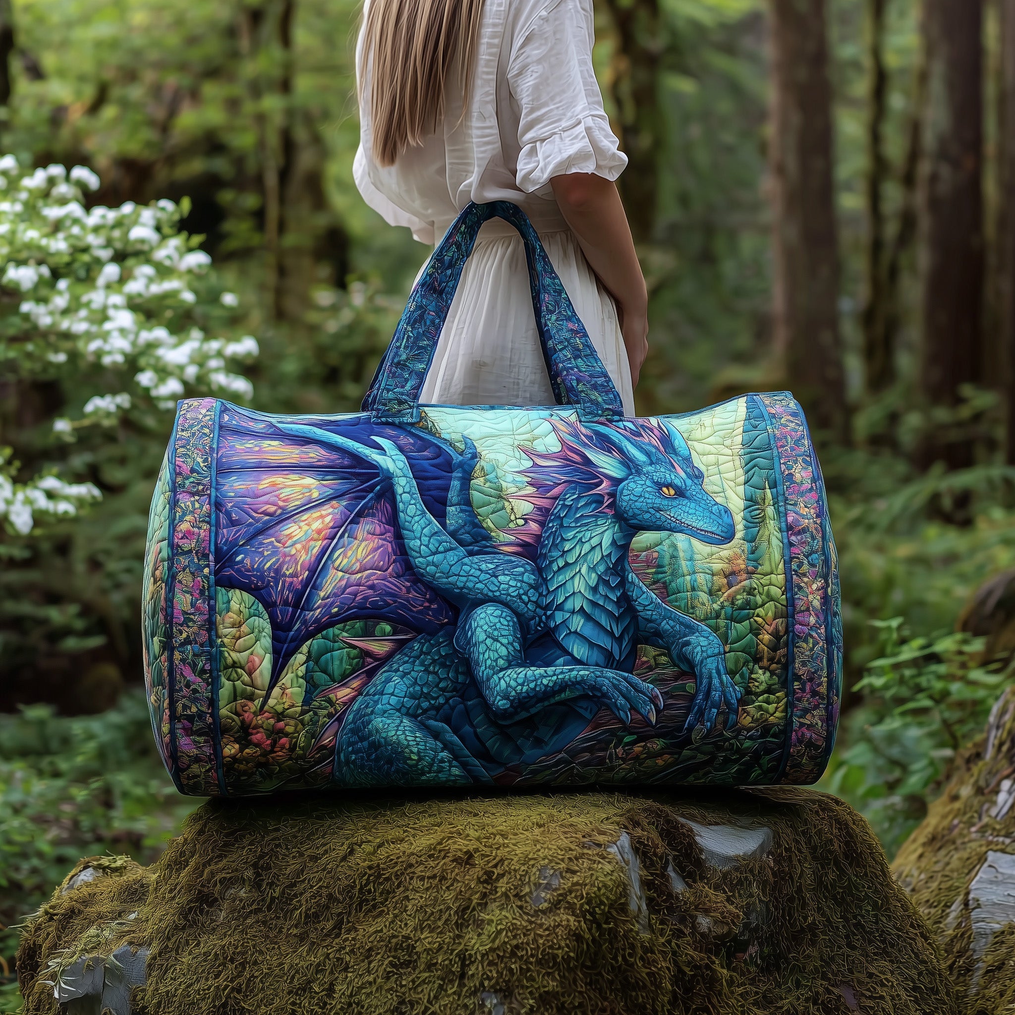 Forest Dragon Quilted Duffle Bag Everyday Gift Idea