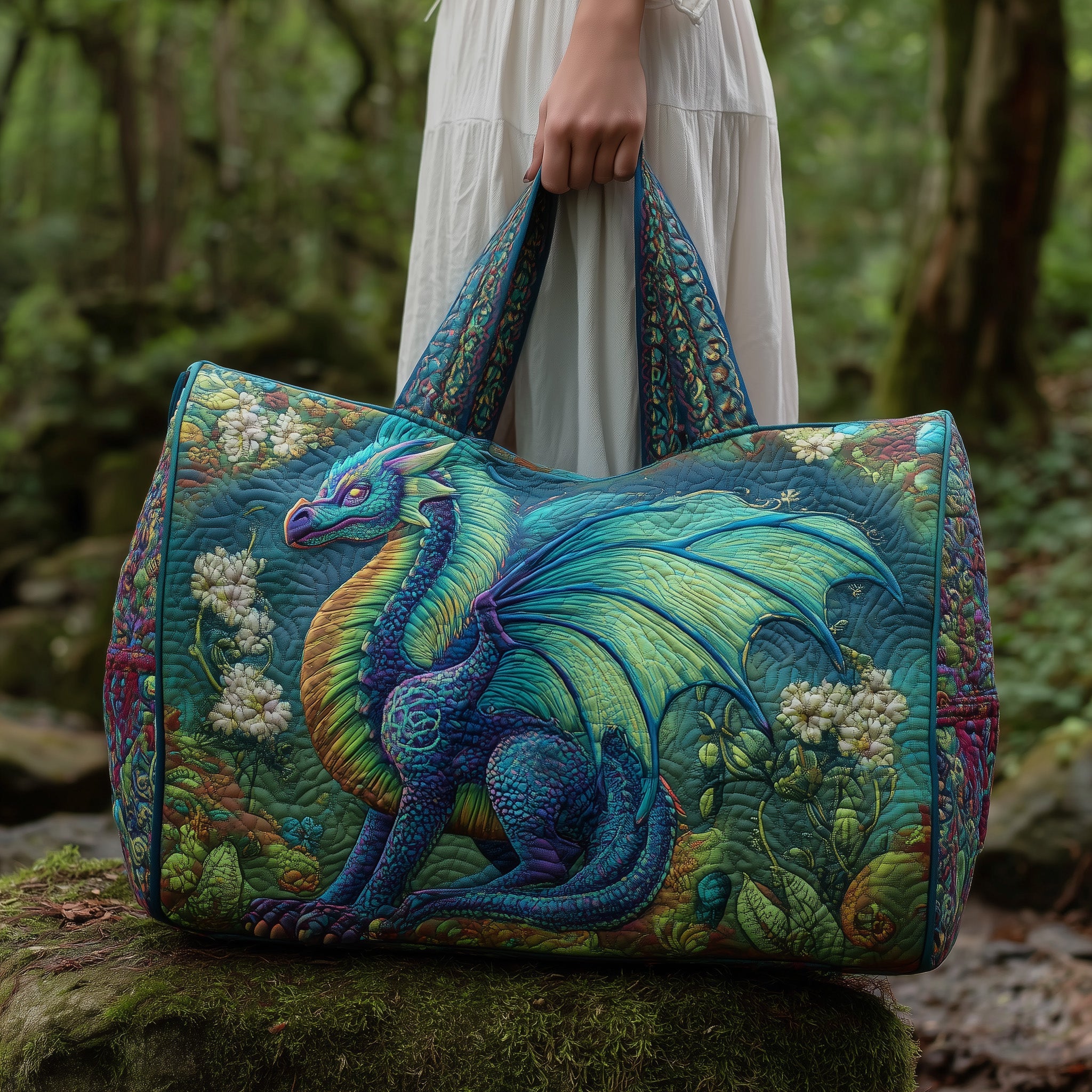 Forest Dragon Quilted Duffle Bag Gift For Her