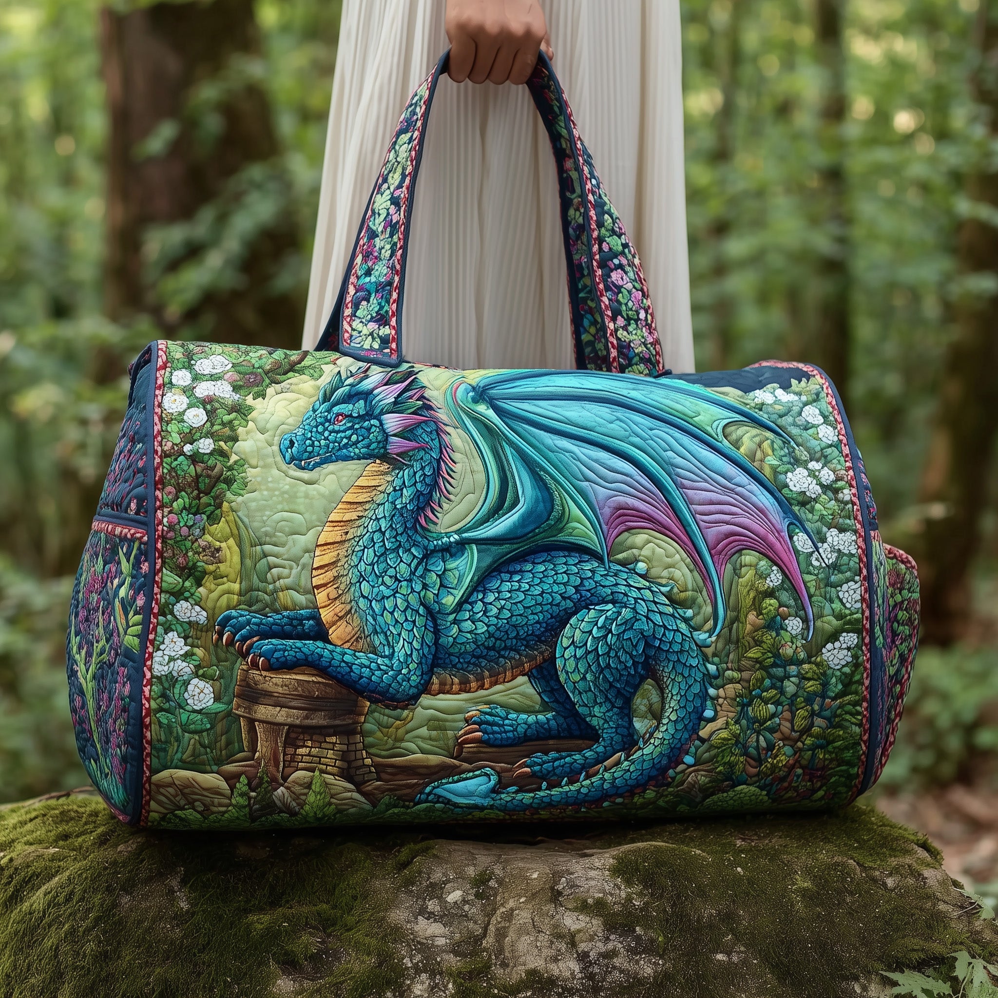 Forest Dragon Quilted Duffle Bag Gift For Him