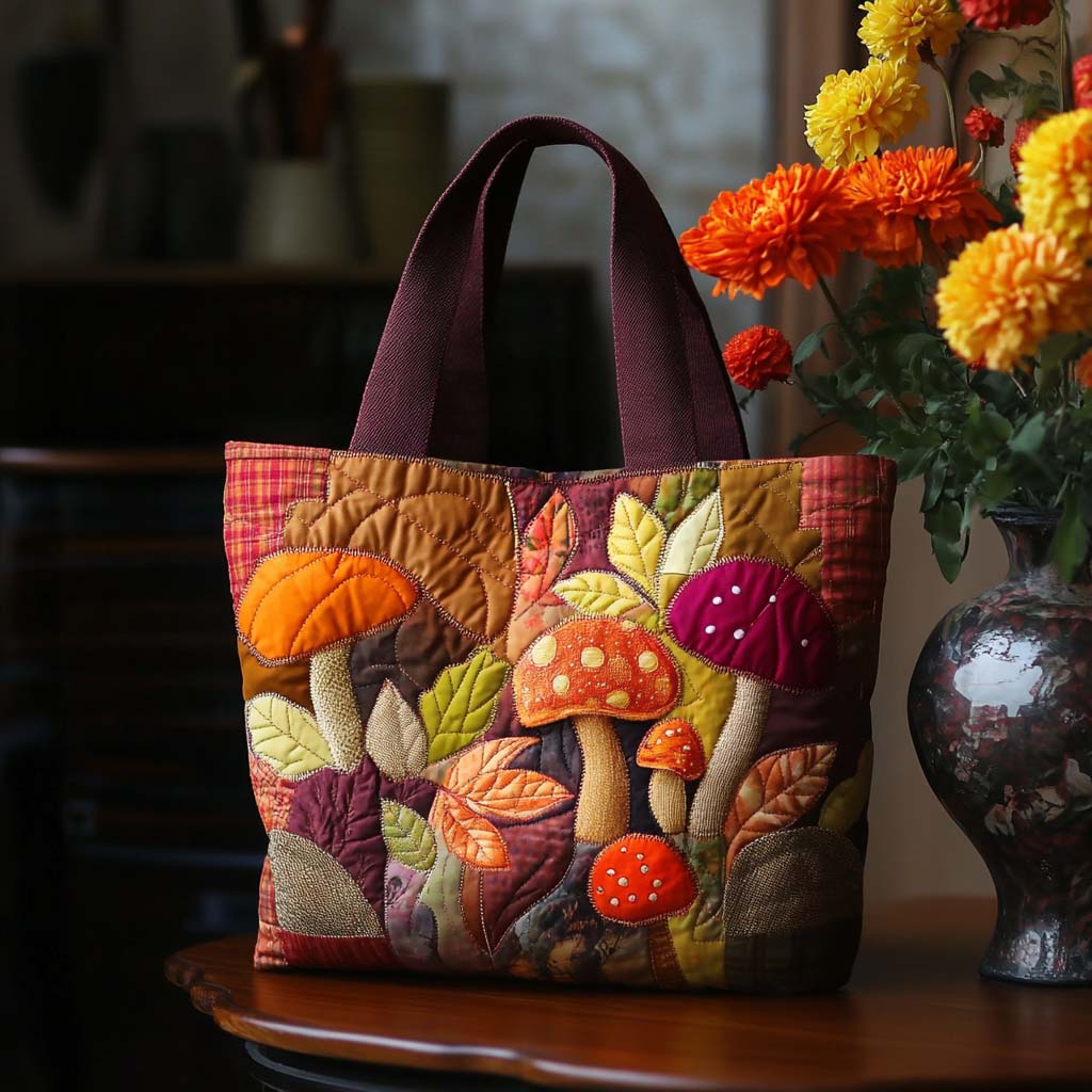Forest Dreams Quilted Tote Bag Mushroom Presents