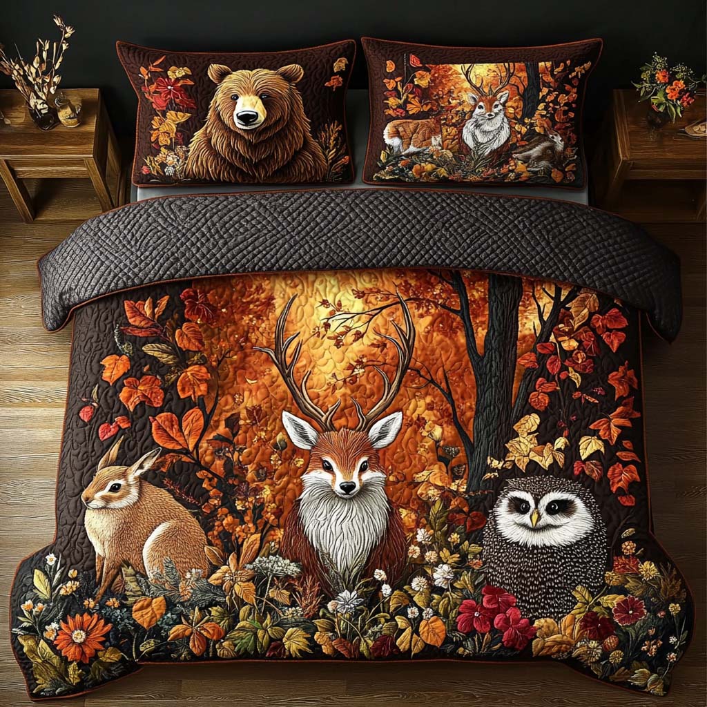 Forest Dreamscape Quilted Bedding Set Bed Decorations Fall Gift Items