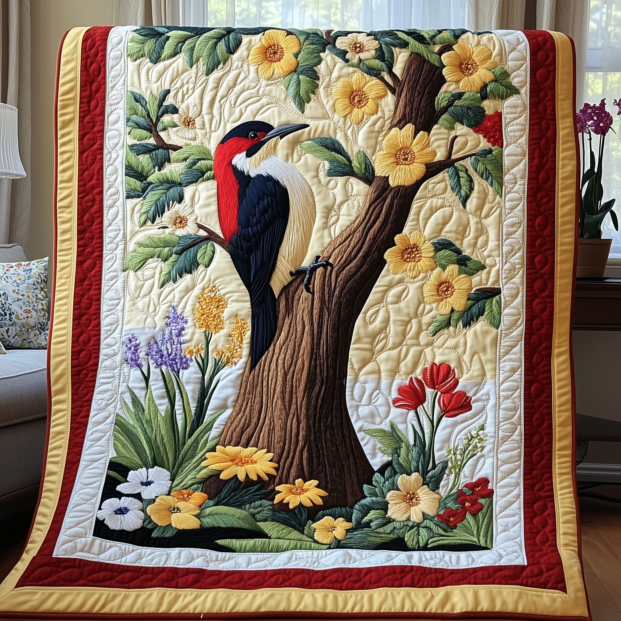Forest Drummer Quilted Blanket Couch Throw BlanketBird Lover Gifts For Him