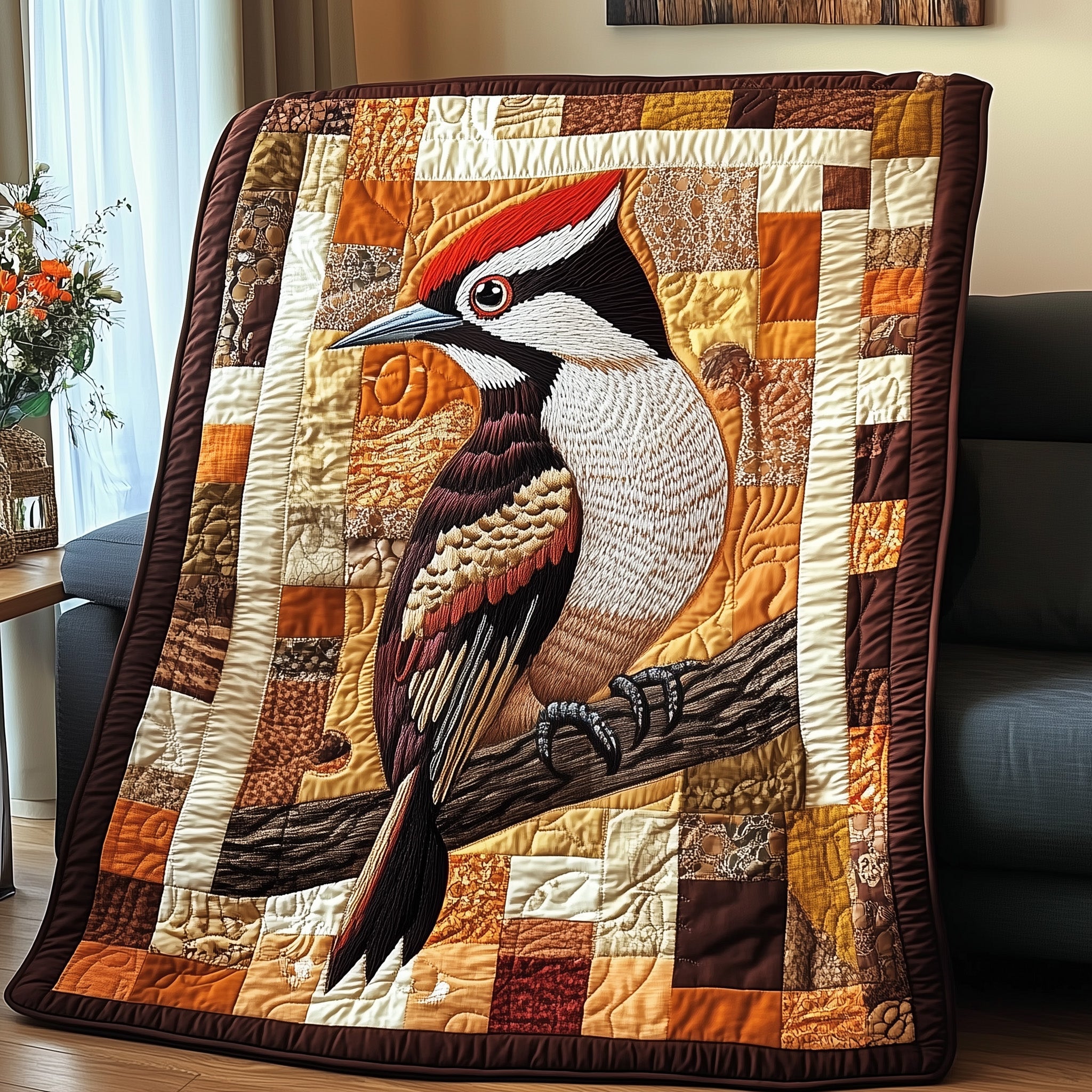 Forest Drummer Quilted Blanket Couch Throw BlanketGifts For Backyard Bird Lovers