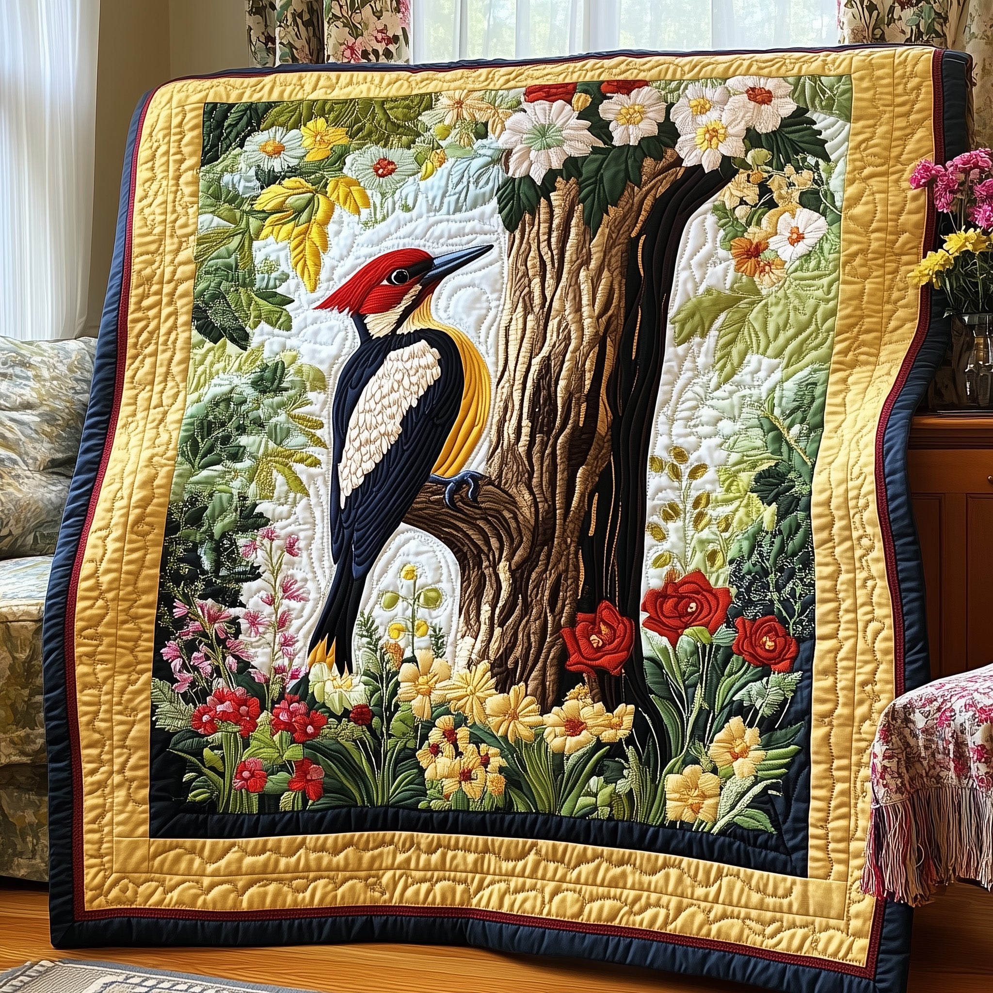 Forest Drummer Quilted Blanket Couch Throw BlanketGifts For Parrot Lovers