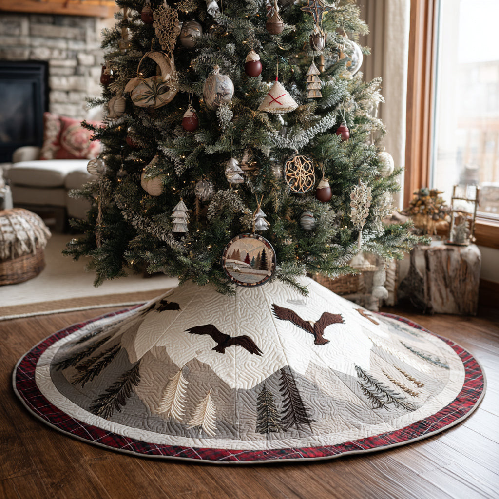 Forest Eagle Christmas Quilted Tree Skirt Xmas Home Decor Christmas Gifts For Eagle Lovers