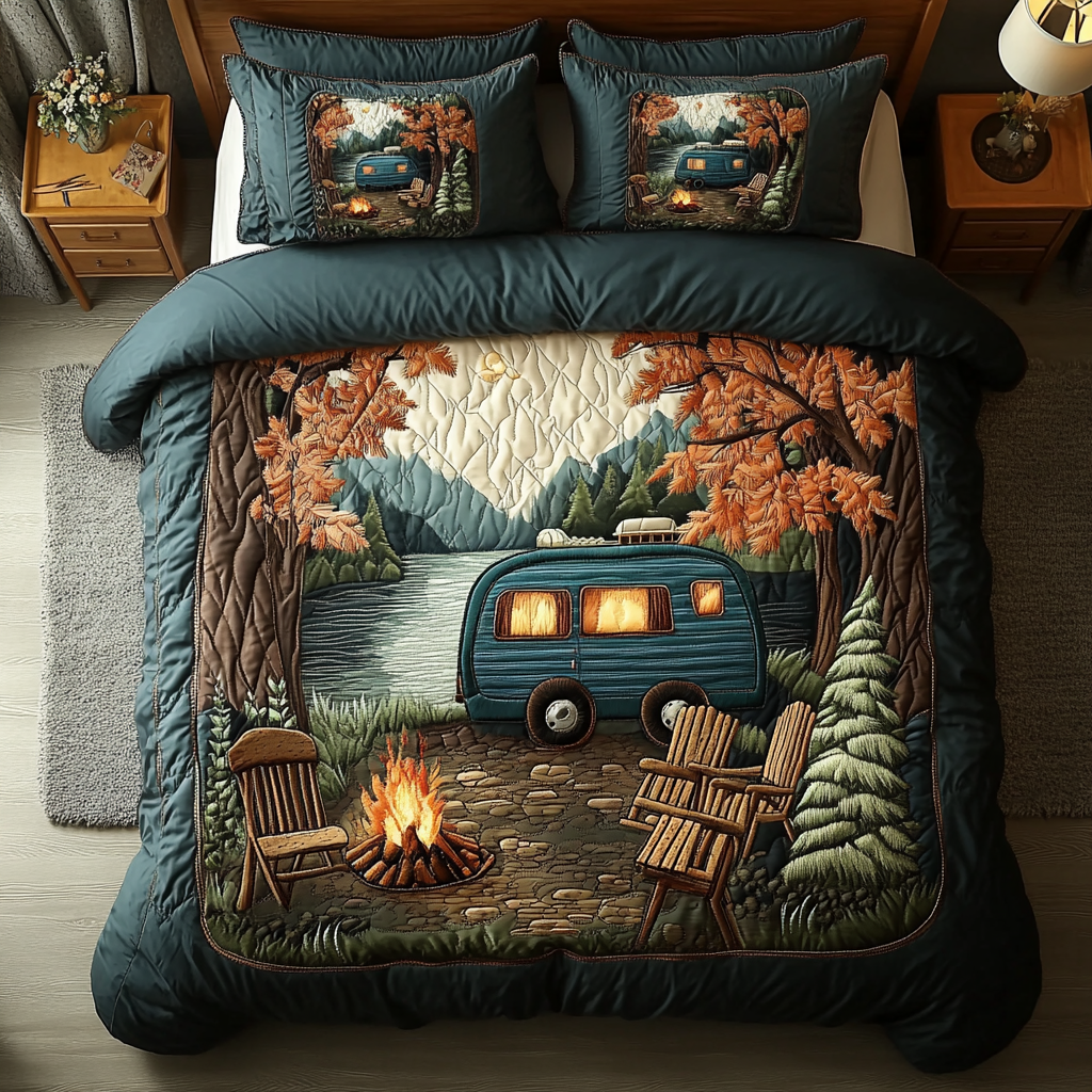 Forest Escape Quilted Bedding Set Cool Bedroom Decor Awesome Gifts For Camping Lovers