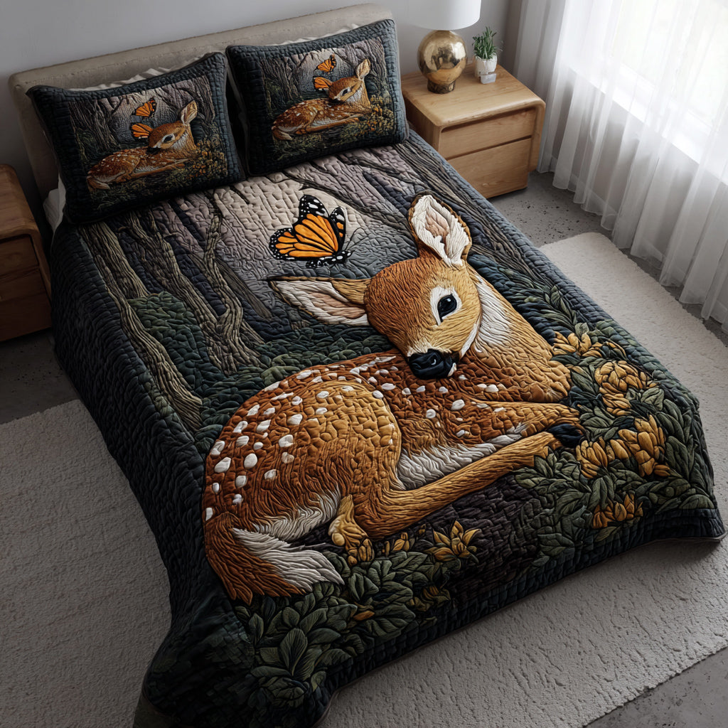 Forest Fawn Quilted Bedding Set Elegant Bed Linen Set for Cozy Nights