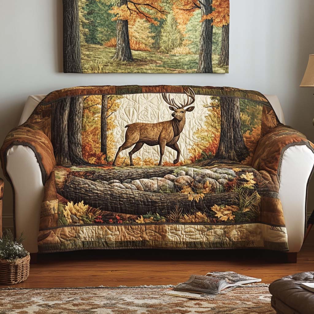 Forest Fawn Quilted Sofa Cover Home Decor Gifts For Deer Hunters