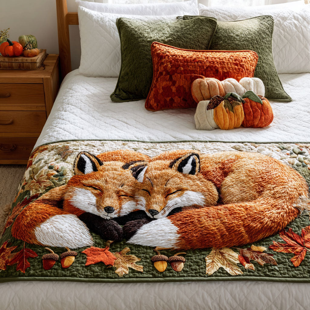 Forest Flame Quilted Bed Runner Autumn Room Decor Unique Gifts For Family
