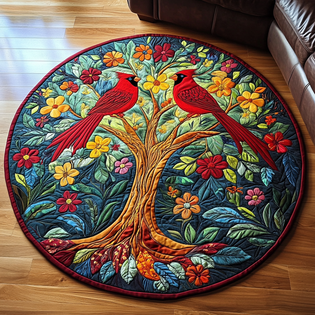 Forest Flame Quilted Round Mat Front Door Decor Unique Hummingbird Gifts