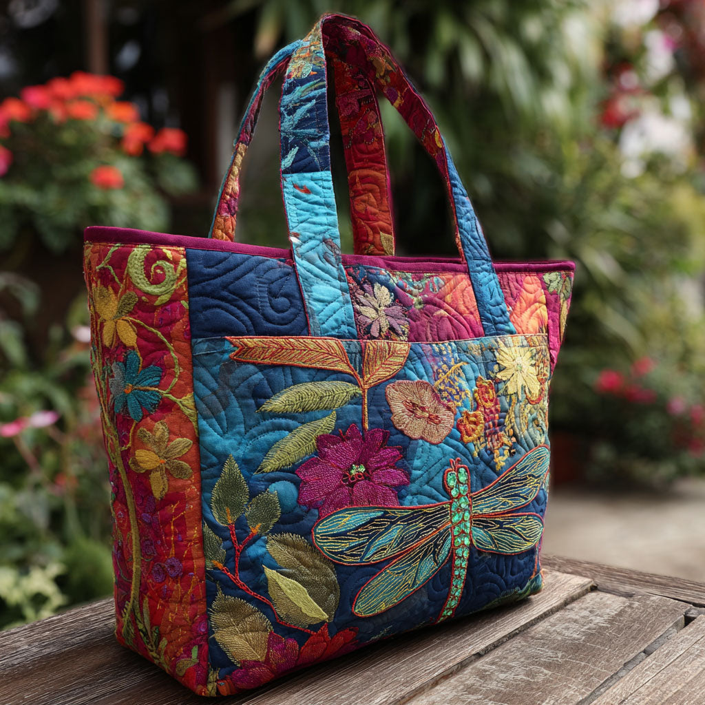 Forest Flicker Quilted Tote Bag Great Dragonfly Lover Gifts