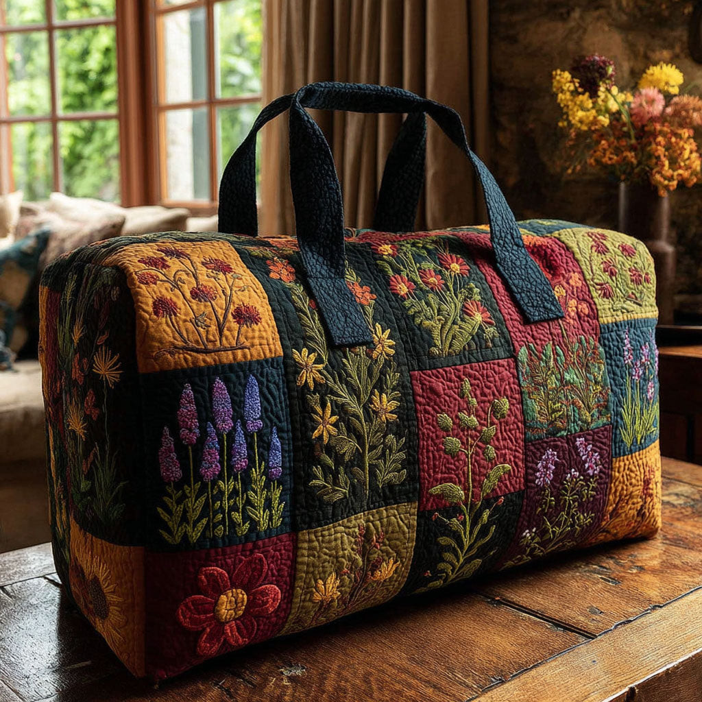 Forest Floral Quilted Duffle Bag Nature Travel Gear Best Gift For Flower Lovers