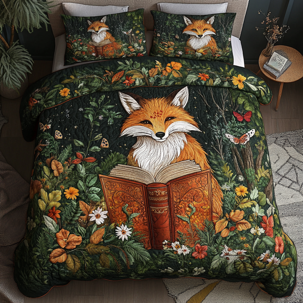 Forest Fox Quilted Bedding Set Bedroom Decor Fox Lovers Gifts For Him