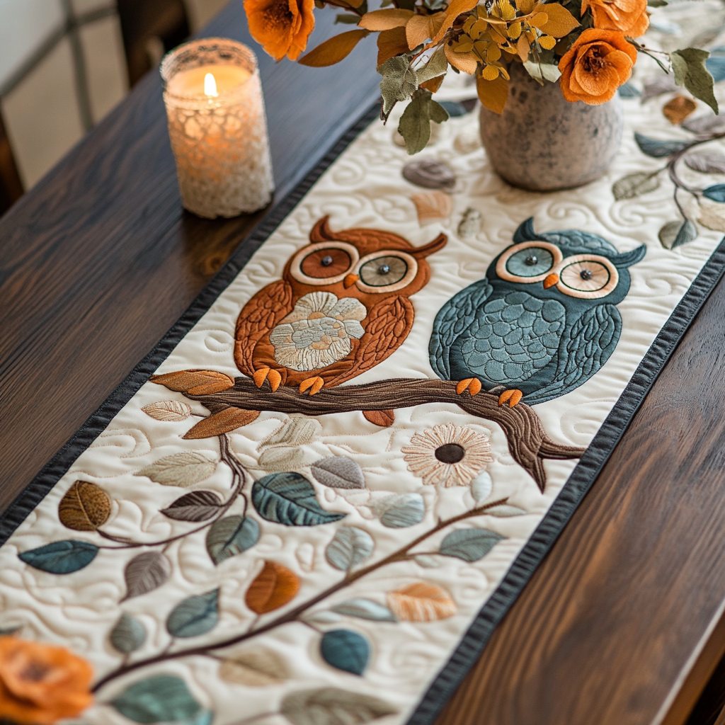 Forest Friends Quilted Table Runner Dining Room Table Runner Decor Unique Owl Gifts