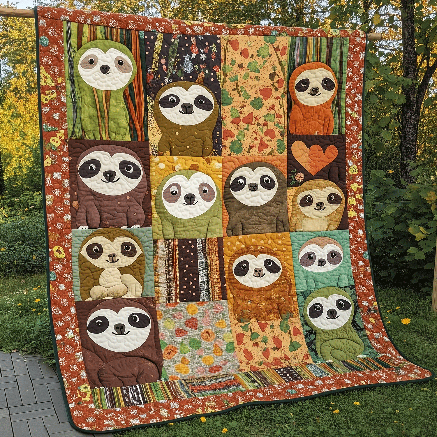 Forest Friends Sloth Quilted Blanket Sloth Gift Idea