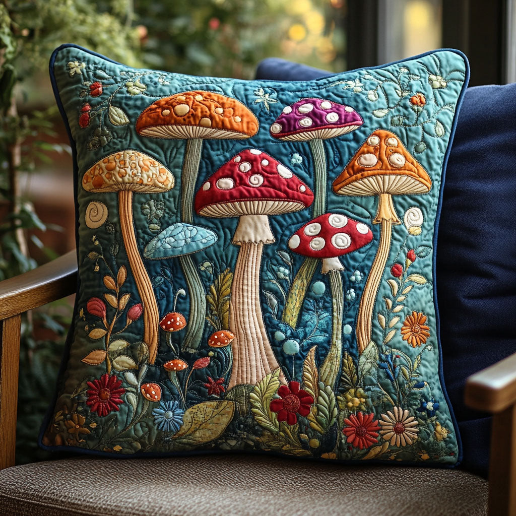 Forest Fungi Dreams Quilted Pillow Case Throw Pillow Case Covers Mushroom Presents