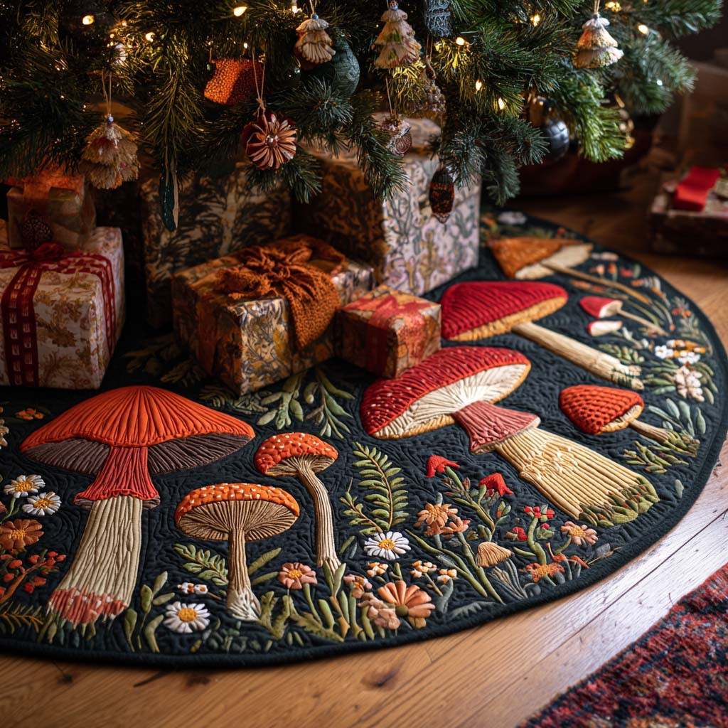 Forest Fungi Magic Christmas Quilted Tree Skirt Nature Design Xmas Tree Skirt Christmas Gifts