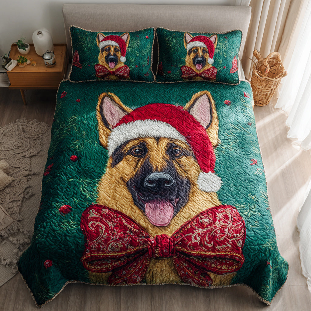 Forest German Shepherd Quilted Bedding Set Christmas Bed Sheets Best Gifts For German Shepherds