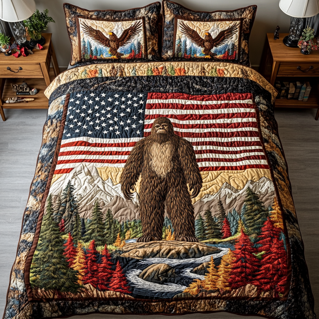 Forest Glory Quilted Bedding Set Patriotic Bedroom Ideas Bigfoot Gift Ideas