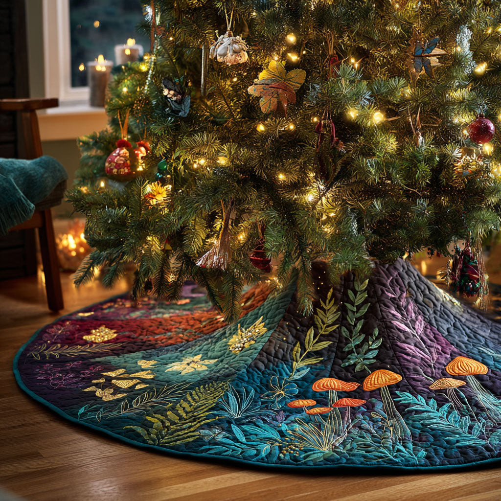 Forest Glow Haven Christmas Quilted Tree Skirt Nature Themed Christmas Gifts For Tree Lovers