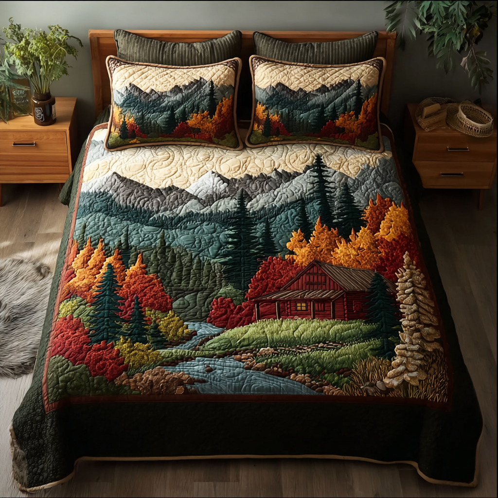 Forest Glow Quilted Bedding Set Bed Decor Cute Fall Gifts For Girlfriend