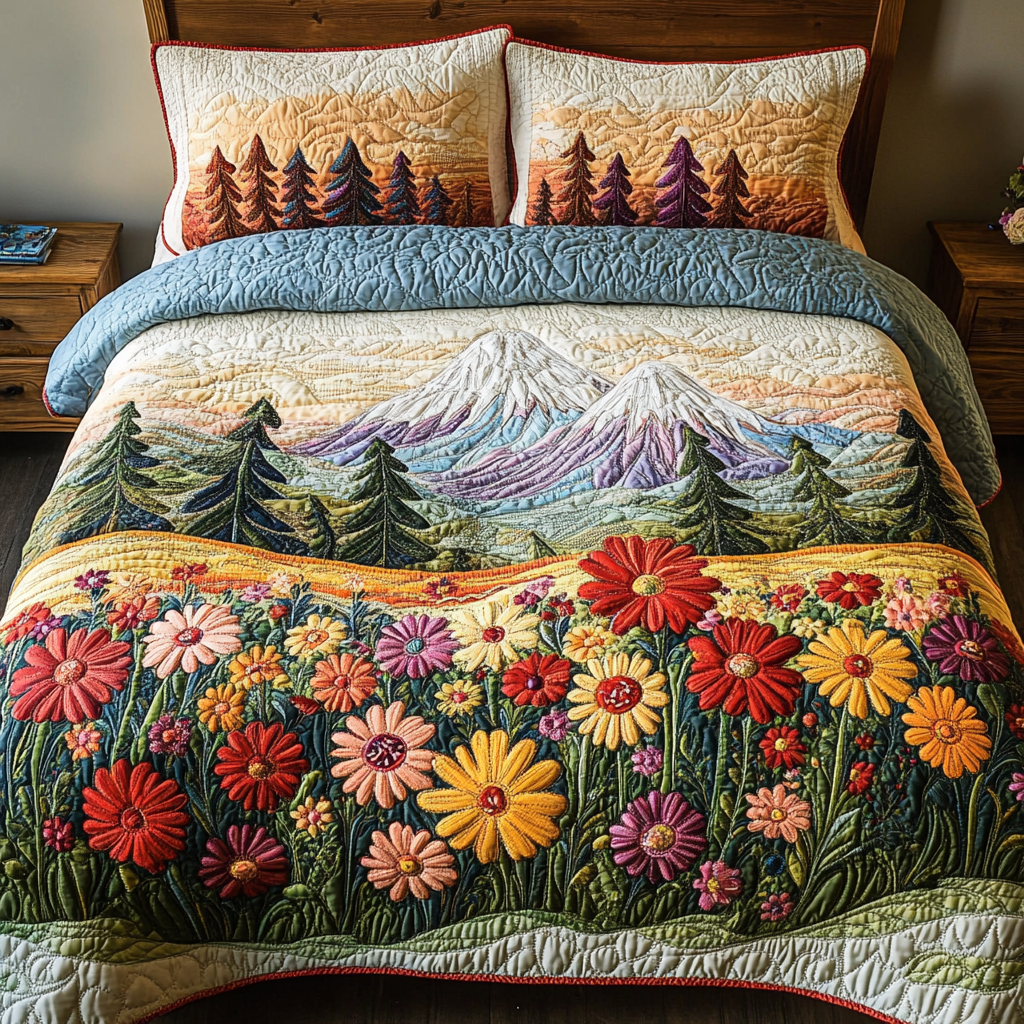 Forest Glow Quilted Bedding Set Bed Decor Ideas Flower Daisy Presents Gifts