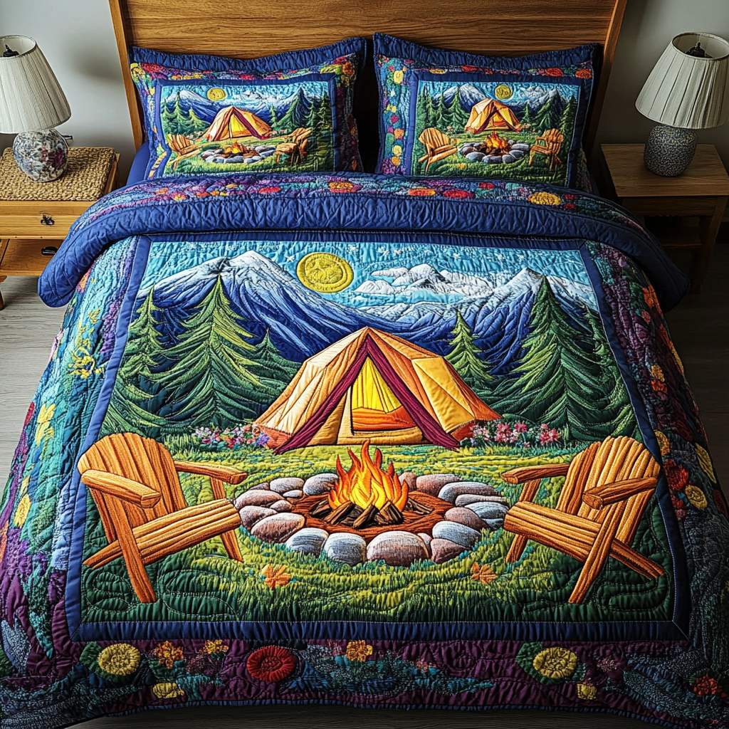 Forest Glow Quilted Bedding Set Bedroom Decorations Camping Themed Gifts For Adults