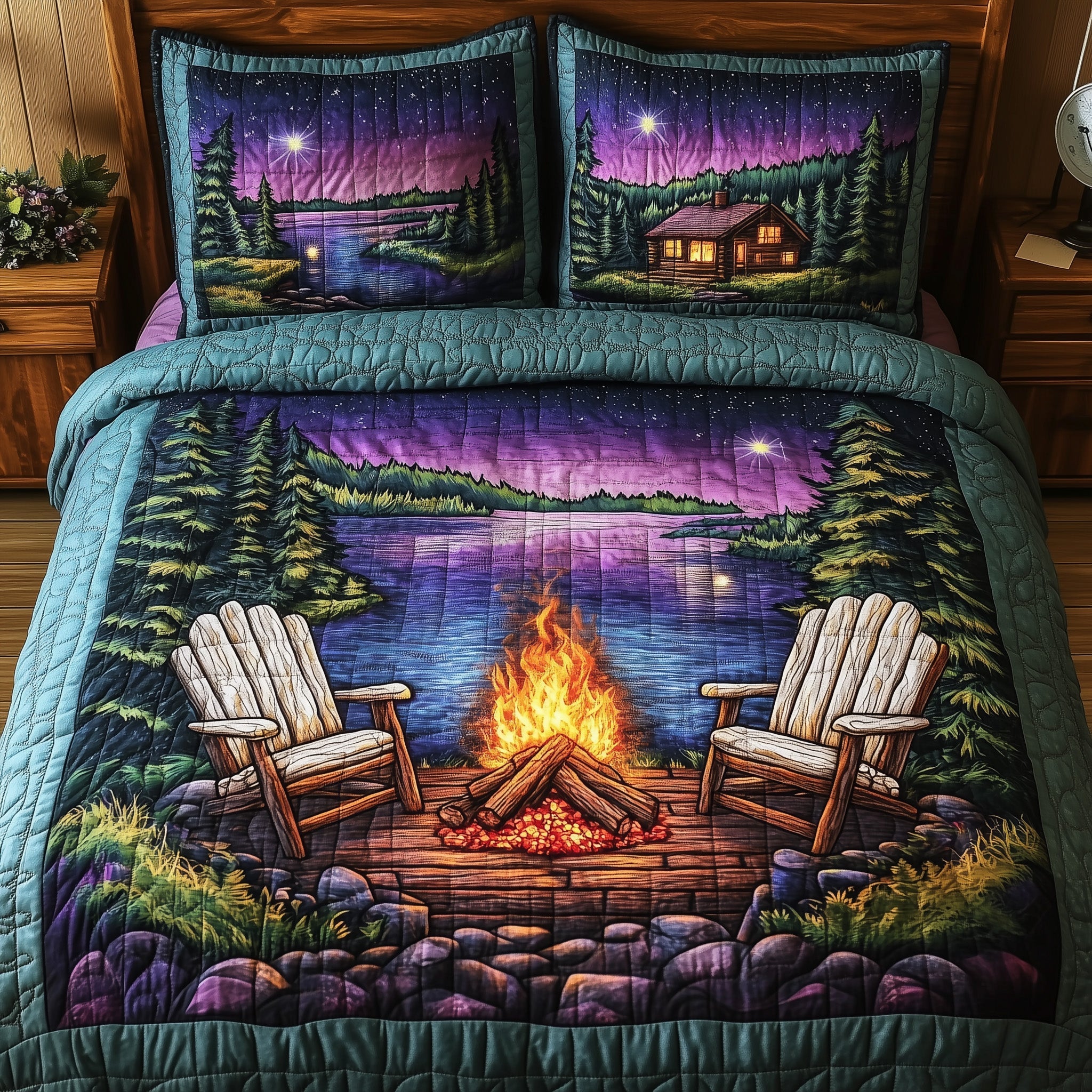 Forest Glow Quilted Bedding Set Duvet Cover Bedspread Great Presents For Camping Lovers
