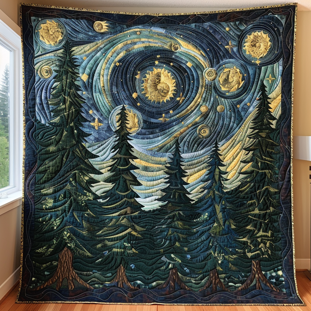 Forest Glow Quilted Blanket Cozy Home Bedding Gift Ideas For Nature Lovers