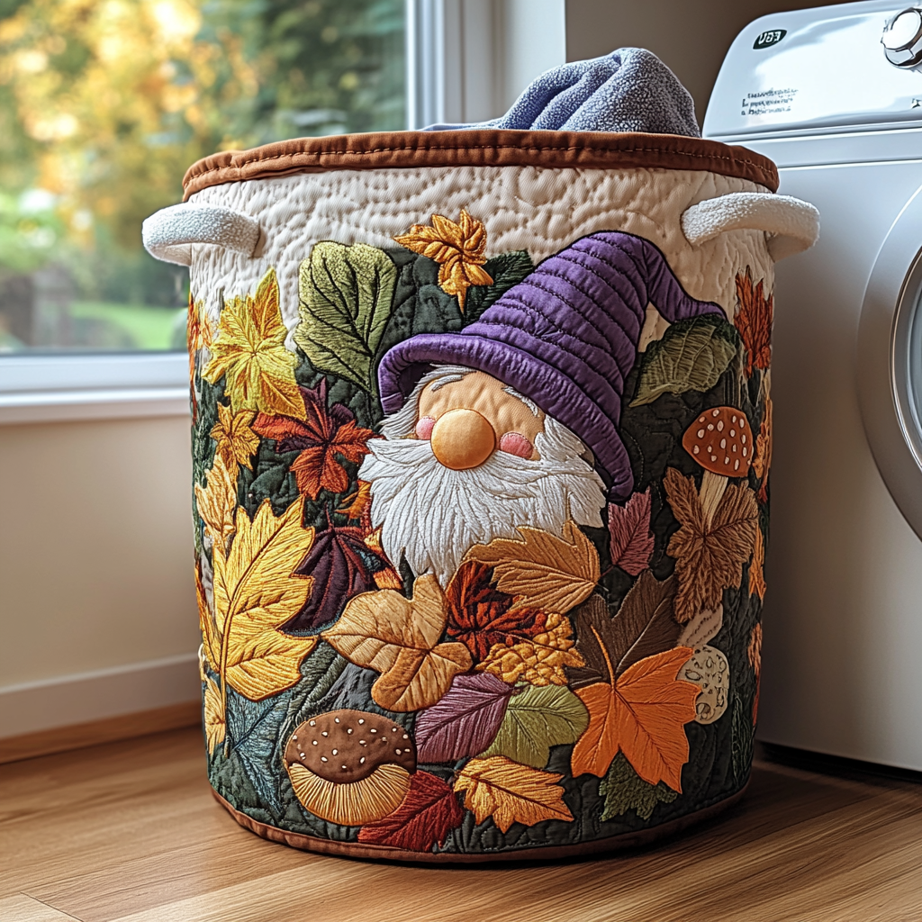 Forest Gnome Quilted Laundry Basket Merch For Couples