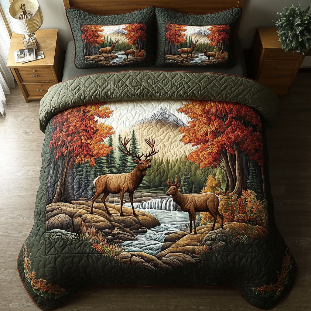 Forest Grace Quilted Bedding Set Bed Decorations Gifts For Deer Hunters