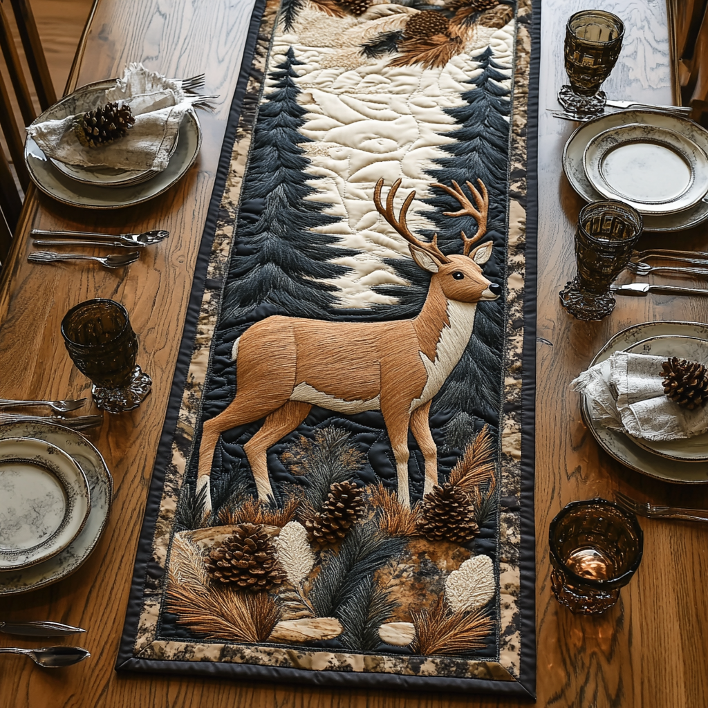 Forest Grace Quilted Table Runner Kitchen Decor Christmas Gifts For Deer Hunters