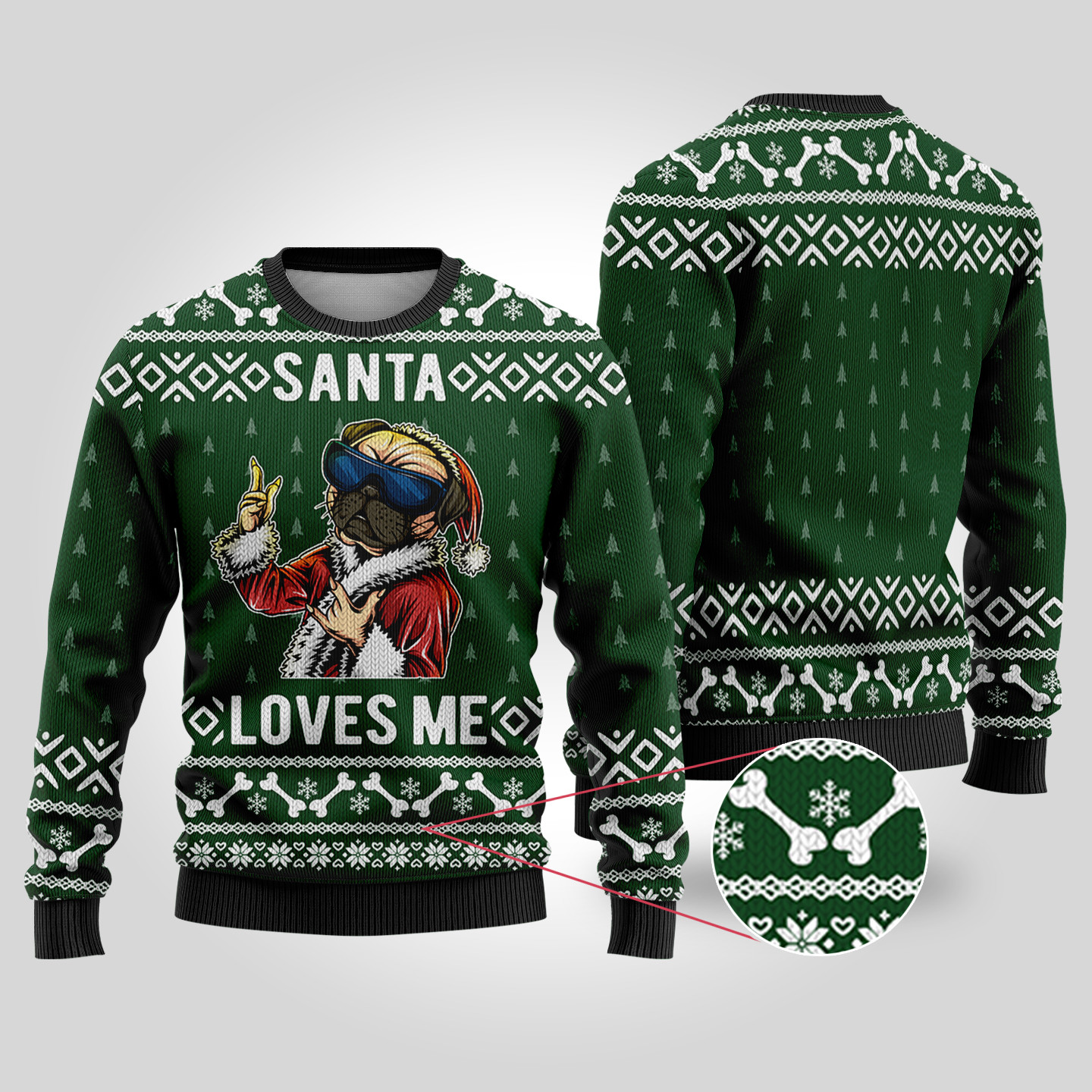 Forest Green Bulldog Funny Ugly Christmas Sweater Casual Winter Sweatshirt for Daily Comfort