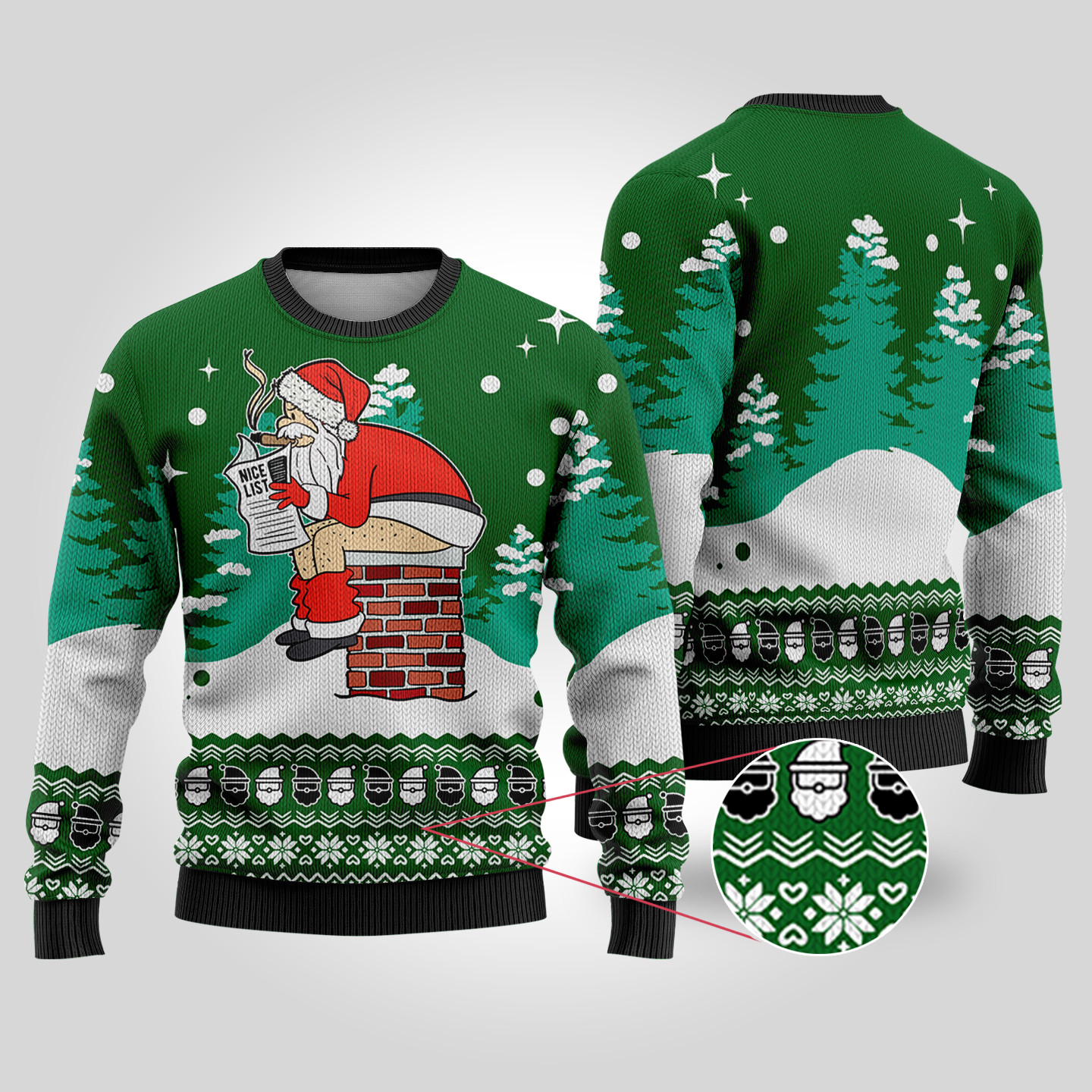 Forest Green Funny Santa Naughty Or Nice List Christmas Sweater Personalized Christmas Sweatshirt Gift for Family