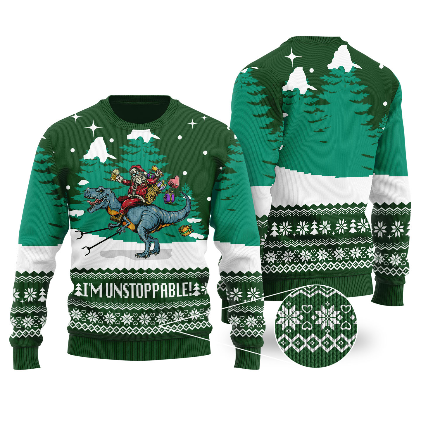Forest Green Funny Santa Trex Christmas Sweater Cute Holiday Sweatshirt to Spread Joy