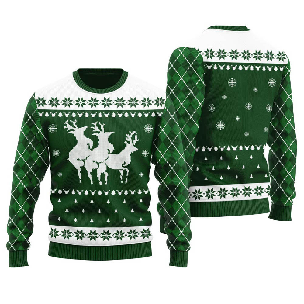 Forest Green Inappropriate Reindeer Womens Ugly Sweater Best Gift Idea for Christmas Enthusiasts