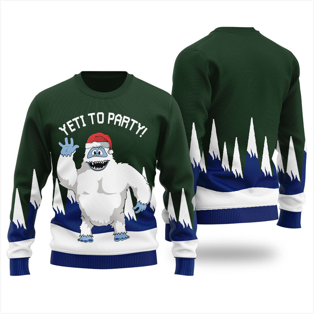 Forest Green Merry Yeti To Party Womens Ugly Sweater Trendy Christmas Sweater for Winter Outfits