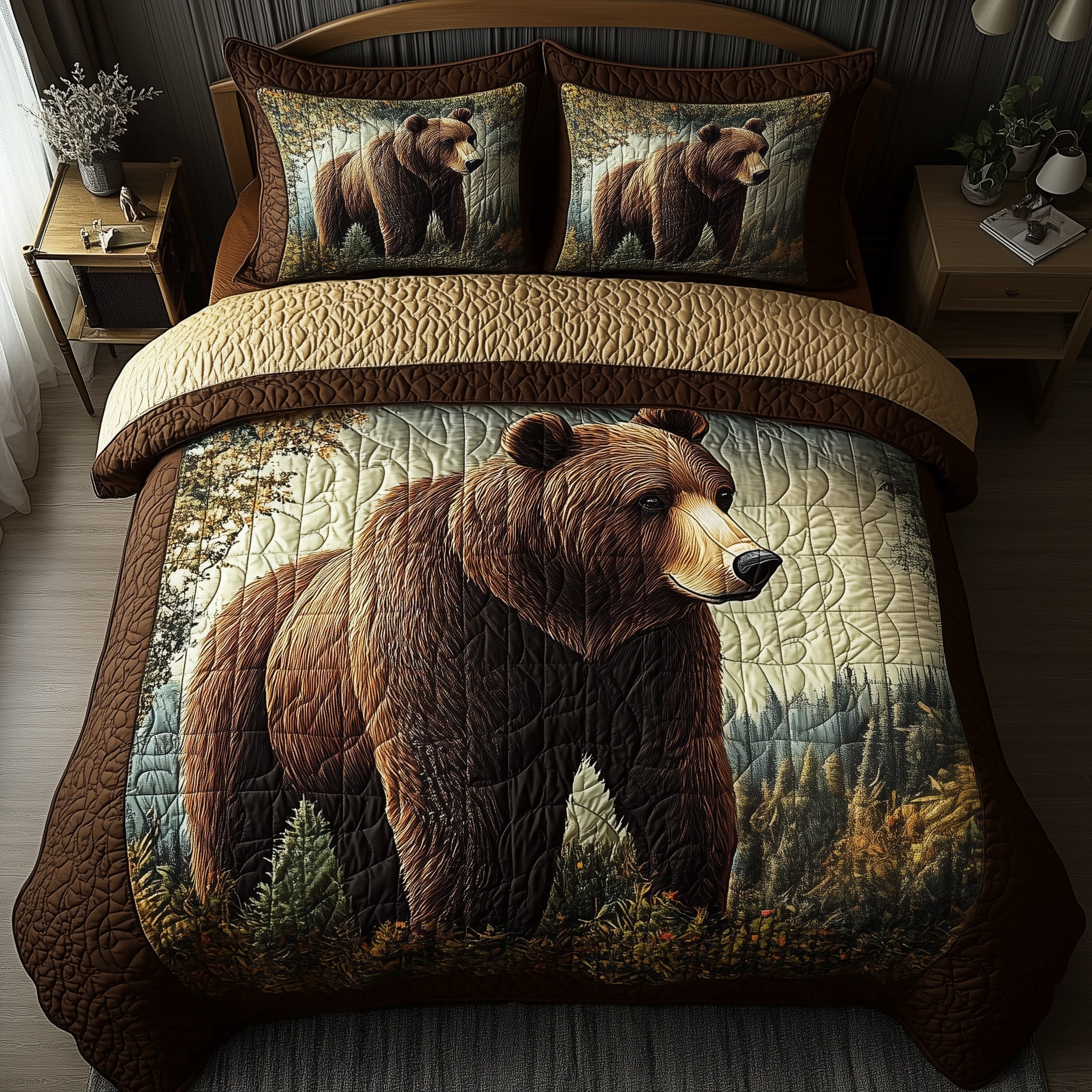 Forest Guardian Quilted Bedding Set Duvet Cover Bed Sheet Bear Christmas Presents