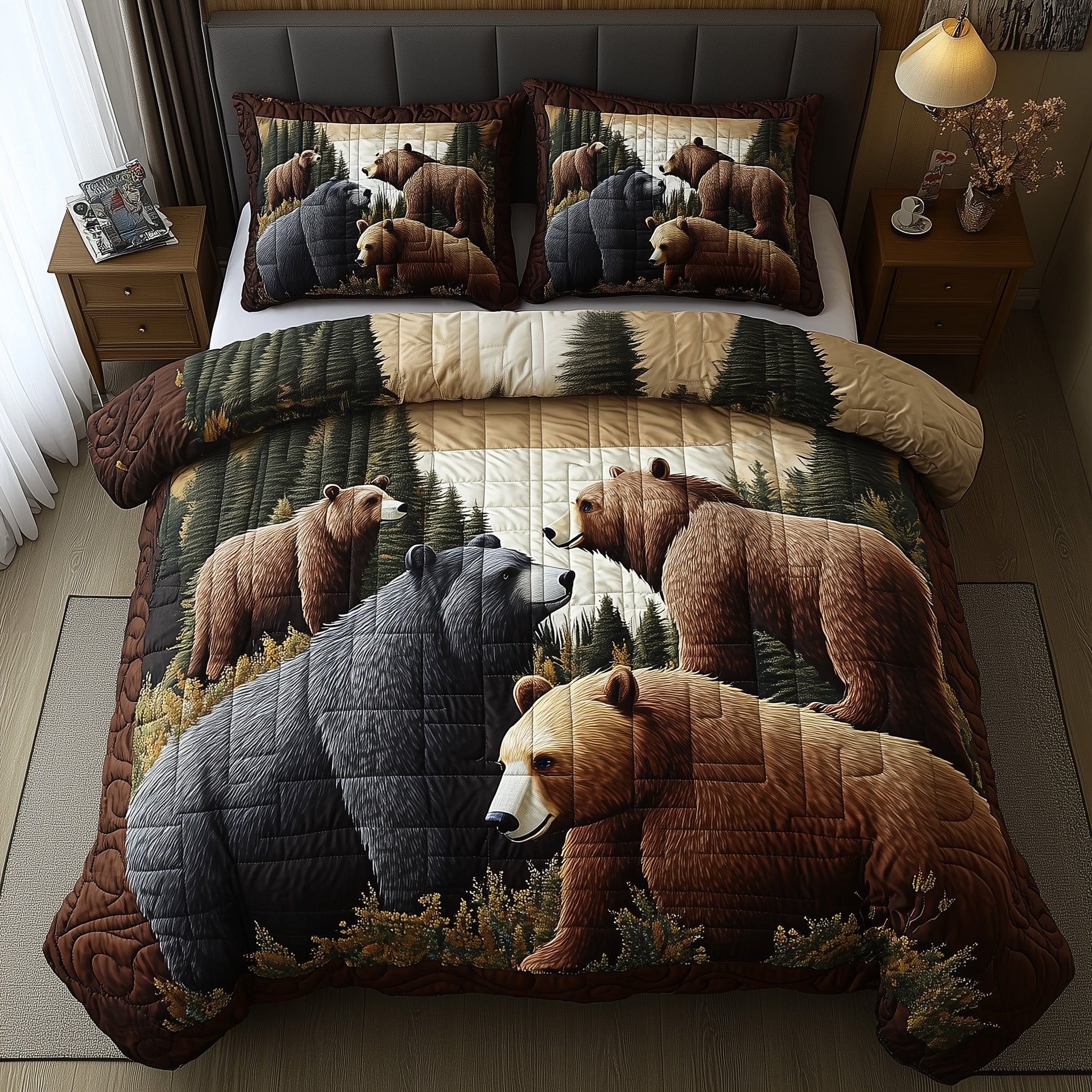 Forest Guardian Quilted Bedding Set Duvet Cover Bed Sheet Christmas Bear Gifts
