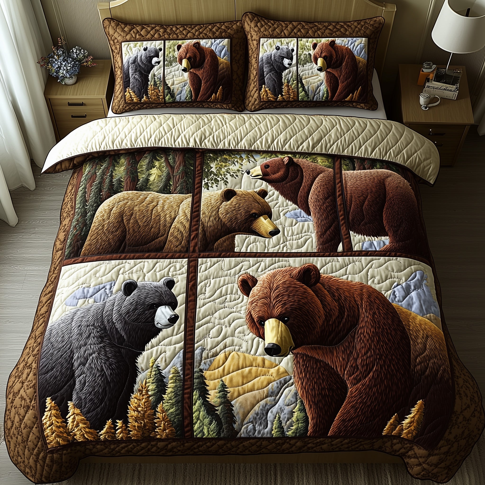 Forest Guardian Quilted Bedding Set Duvet Cover Bed Sheet Cute Bear Gifts For Him Her