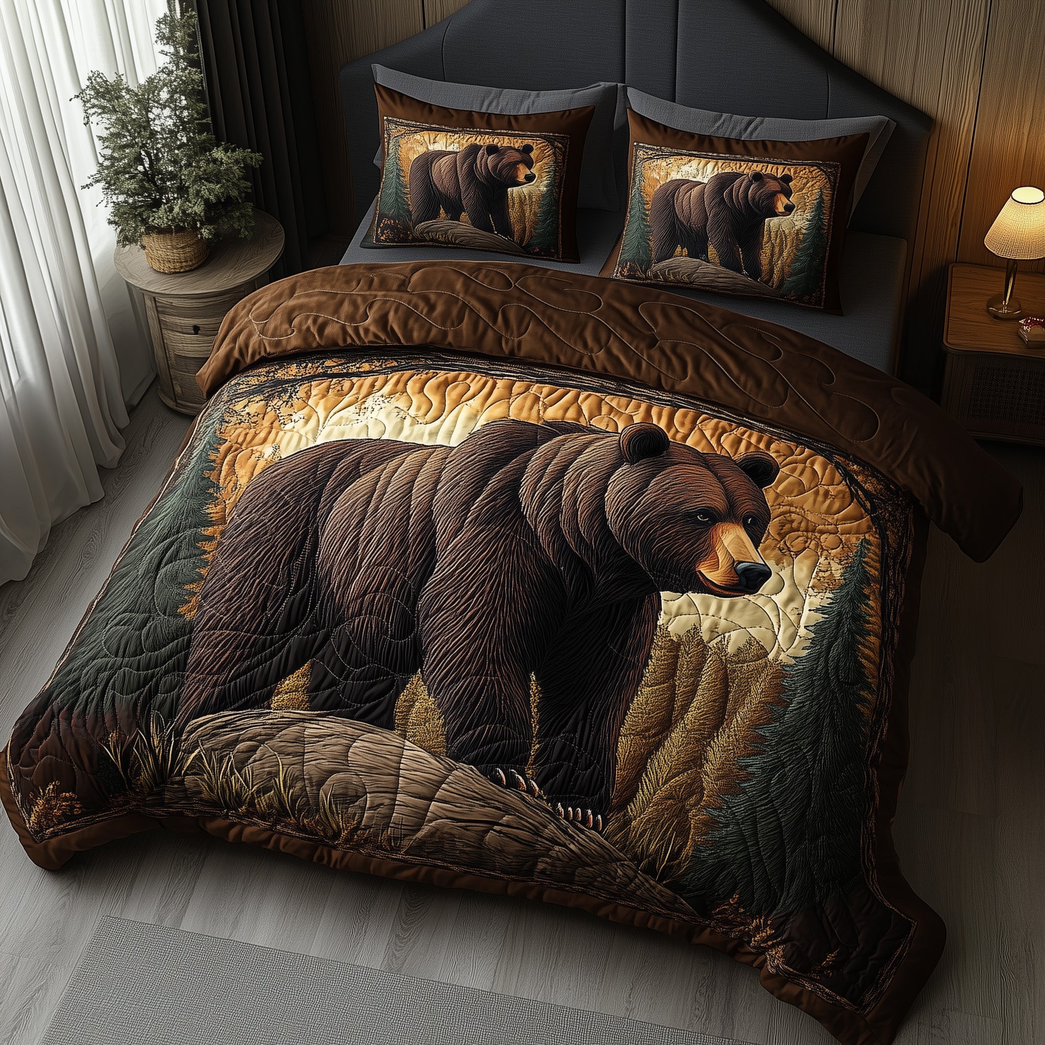 Forest Guardian Quilted Bedding Set Duvet Cover Bed Sheet Cute Bear Themed Presents